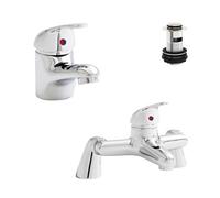 Royal Bathrooms Kartell G4 Bath Filler And Mono Basin Sink Mixer Tap Bathroom Set With Free Waste Solid Brass - Chrome
