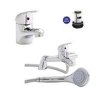 Royal Bathrooms Kartell G4 Bath Shower Mixer And Mono Basin Sink Mixer Tap Bathroom Set With Free Waste Solid Brass - Chrome