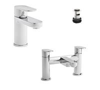 Royal Bathrooms Kartell Logik Mono Basin Tap And Bath Filler Solid Brass Bathroom Set With Free Waste - Chrome Finish