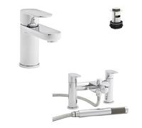 Royal Bathrooms Kartell Logik Mono Basin Tap And Bath Shower Mixer Tap Solid Brass Bathroom Set + Free Waste - Chrome Finish