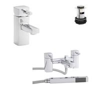Royal Bathrooms Kartell Mode Bath Shower Mixer And Mono Basin Mixer Tap Bathroom Set With Free Waste Solid Brass - Chrome Finish