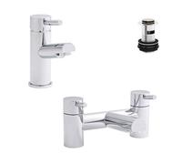 Royal Bathrooms Kartell Plan Bath Filler + Mono Basin Mixer Tap With Free Waste Solid Brass Bathroom Set - Chrome Finish
