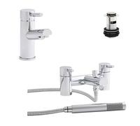 Royal Bathrooms Kartell Plan Bath Shower Mixer + Mono Basin Mixer Tap Along With Free Solid Brass Bathroom Set-Chrome