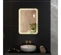 Royal Bathrooms Luna 600x800mm Wall Mounted Brushed Brass Back Lit LED Bathroom Framed Mirror - Demister Pad, Touch Sensor, Modern Bathroom Lighting