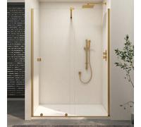 Royal Bathrooms Luton 1400 X 800mm Brushed Brass Wet Room Recessed Sliding Shower Screen 8mm Easy Clean Glass With White Stone Shower Tray, 1950mm
