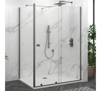 Royal Bathrooms Luton 1500 X 760mm Wet Room Sliding Shower Screen Enclosure With Tray 8mm Easy Clean Glass, 1950mm Tall - Metal Grey