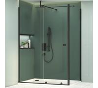 Royal Bathrooms Luton 1600 X 760mm Wet Room Sliding Shower Screen With Side Panel 8mm Easy Clean Glass, 1950mm Tall & Support Arm - Matt Black