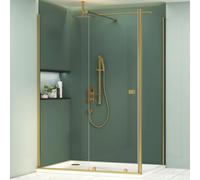 Royal Bathrooms Luton 1600 X 760mm Wet Room Sliding Shower Screen With Side Panel 8mm Easy Clean Glass, 1950mm Tall & Support Arm - Brushed Brass
