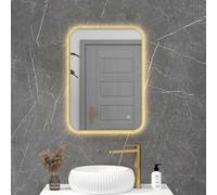 Royal Bathrooms Luton 700 x 500mm Wall Mounted Bathroom Mirror with LED Lights Brushed Brass Frame Illuminated Backlit Dimmable 3 Colors Anti-Fog Rectangular