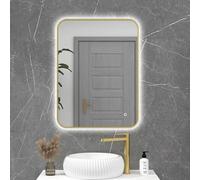 Royal Bathrooms Luton 800 x 600mm Wall Mounted Bathroom Mirror with LED Lights Brushed Brass Frame Illuminated Backlit Dimmable 3 Colors Anti-Fog Rectangular