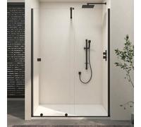 Royal Bathrooms Luton Matt Black 1400 X 800mm Wet Room Recessed Sliding Shower Screen 8mm Easy Clean Glass With White Stone Shower Tray 1950mm