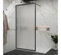 Royal Bathrooms Luxor 1200mm Walk In Wet Room Fluted Shower Enclosure Screen With Matt Black Frame 8mm Nano Glass & Support Arm