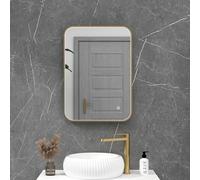 Royal Bathrooms Luxor 700 x 500mm Wall Mounted Bathroom Mirror Brushed Brass LED Within Frame Illuminated Frontlit 3 Colors Anti-Fog Rectangular