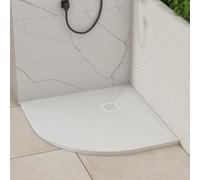 Royal Bathrooms Luxor Quadrant White Slate Effect Stone Shower Tray 800 X 800 X 30mm With Mega Flow Waste & White Grate