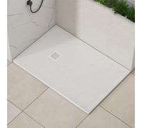 Royal Bathrooms Luxor Rectangular White Slate Effect Stone Shower Tray 900 X 700 X 30mm With Mega Flow Waste & White Grate