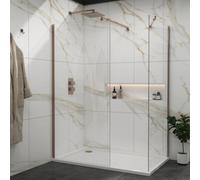 Royal Bathrooms Marbella Brushed Bronze Walk In Wet Room Shower Enclosure With 1200 X 800mm Stone Tray 8mm Easy Clean Glass & Top Support Arm
