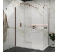 Royal Bathrooms Marbella Brushed Bronze Walk In Wet Room Shower Enclosure With 1700 X 900mm Stone Tray 8mm Easy Clean Glass & Top Support Arm