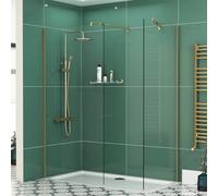 Royal Bathrooms Marbella Walk In Wet Room Brushed Brass Shower Enclosure With Tray 1400 X 700mm 8mm Easy Clean Glass & Top Support Bar