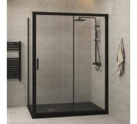 Royal Bathrooms Milan 1200 X 800mm Matt Black Sliding Door Shower Enclosure Rectangular With Side Panel 6mm Safety Tempered Glass Screen