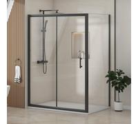 Royal Bathrooms Milan 1400 X 800mm Matt Black Sliding Door Shower Enclosure With White Stone Shower Tray & Side Panel 6mm Safety Tempered Glass