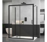 Royal Bathrooms Milan 1500 X 760mm Matt Black 3-Sided Sliding Door Shower Enclosure Rectangular With Side Panels 6mm Glass Screen