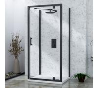 Royal Bathrooms Milan 700 X 900mm Matt Black Rectangular Pivot Door 3-Sided Shower Enclosure With Side Panels 6mm Tempered Glass