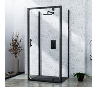 Royal Bathrooms Milan 900 X 800mm Matt Black Rectangular Pivot Door 3-Sided Shower Enclosure With Side Panels 6mm Glass