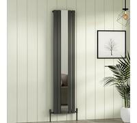 Royal Bathrooms Nexa Anthracite Vertical Wall Mount Single Flat Panel Mirror Designer Radiators - 1800 x 419mm