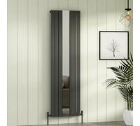 Royal Bathrooms Nexa Anthracite Vertical Wall Mount Single Flat Panel Mirror Designer Radiators - 1800 x 555mm
