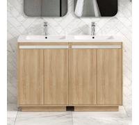 Royal Bathrooms Orion 1200mm Natural Oak 4 Door Floor Standing Bathroom Vanity Unit With Ceramic Basin & Chrome Accent Trim