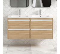 Royal Bathrooms Orion 1200mm Natural Oak 4 Drawer Wall Hung Bathroom Vanity Unit With Ceramic Basin & Chrome Accent Trim