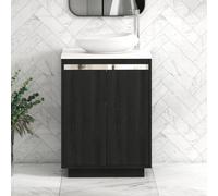 Royal Bathrooms Orion 600mm Hale Black Floor Standing Plain White Countertop Vanity Unit 2 Door With Nova Basin & Chrome Accent Trim