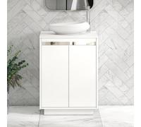 Royal Bathrooms Orion 600mm Matt White Floor Standing Plain White Countertop Vanity Unit 2 Door With Nova Basin & Chrome Accent Trim