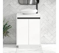 Royal Bathrooms Orion 600mm Matt White Floor Standing Plain White Countertop Vanity Unit 2 Door With Nova Basin & Black Accent Trim