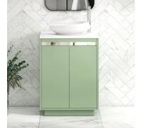 Royal Bathrooms Orion 600mm Mint Sage Floor Standing Plain White Countertop Vanity Unit 2 Door With Nova Basin & Chrome Accent Trim