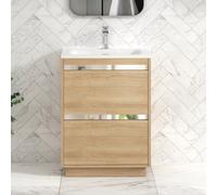 Royal Bathrooms Orion 600mm Natural Oak 2 Drawer Freestanding Vanity Unit With Undrilled Stone Basin & Chrome Strip