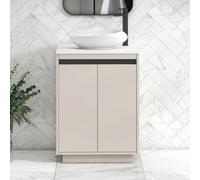 Royal Bathrooms Orion 600mm Warm Taupe Floor Standing Plain White Countertop Vanity Unit 2 Door With Nova Basin & Black Accent Trim