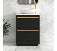 Royal Bathrooms Orion 800mm Hale Black Floor Standing Carrara White Countertop Vanity Unit 2 Drawer With Nova Basin & Brushed Brass Accent Trim