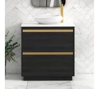Royal Bathrooms Orion 800mm Hale Black Floor Standing Plain White Countertop Vanity Unit 2 Drawer With Nova Basin & Brushed Brass Accent Trim