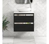Royal Bathrooms Orion 800mm Hale Black Wall Hung Carrara White Countertop Vanity Unit 2 Drawer With Nova Basin & Chrome Accent Trim