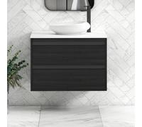 Royal Bathrooms Orion 800mm Hale Black Wall Hung Plain White Countertop Vanity Unit 2 Drawer With Nova Basin & Black Accent Trim