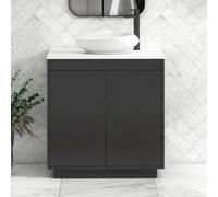 Royal Bathrooms Orion 800mm Matt Obsidian Black Floor Standing Plain White Countertop Vanity Unit 2 Door With Nova Basin & Black Accent Trim