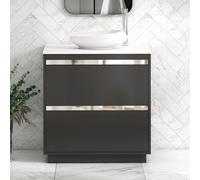 Royal Bathrooms Orion 800mm Matt Obsidian Black Floor Standing Plain White Countertop Vanity Unit 2 Drawer With Nova Basin & Chrome Accent Trim