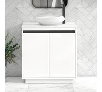 Royal Bathrooms Orion 800mm Matt White Floor Standing Plain White Countertop Vanity Unit 2 Door With Nova Basin & Black Accent Trim