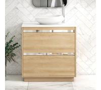 Royal Bathrooms Orion 800mm Natural Oak Floor Standing Plain White Countertop Vanity Unit 2 Drawer With Nova Basin & Chrome Accent Trim