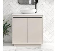Royal Bathrooms Orion 800mm Warm Taupe Floor Standing Plain White Countertop Vanity Unit 2 Door With Nova Basin & Black Accent Trim