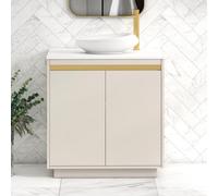 Royal Bathrooms Orion 800mm Warm Taupe Floor Standing Plain White Countertop Vanity Unit 2 Door With Nova Basin & Brushed Brass Accent Trim