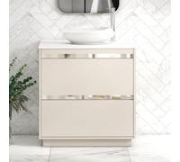 Royal Bathrooms Orion 800mm Warm Taupe Floor Standing Plain White Countertop Vanity Unit 2 Drawer With Nova Basin & Chrome Accent Trim