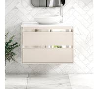Royal Bathrooms Orion 800mm Warm Taupe Wall Hung Plain White Countertop Vanity Unit 2 Drawer With Nova Basin & Chrome Accent Trim