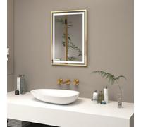 Royal Bathrooms Oslo 500 X 700mm Brushed Brass Led Framed Rectangle Bathroom Led Mirror With Demister Pad & Touch Sensor